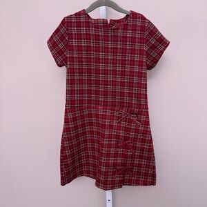 Zara Red Plaid Kids Dress with Bow Accents size 9